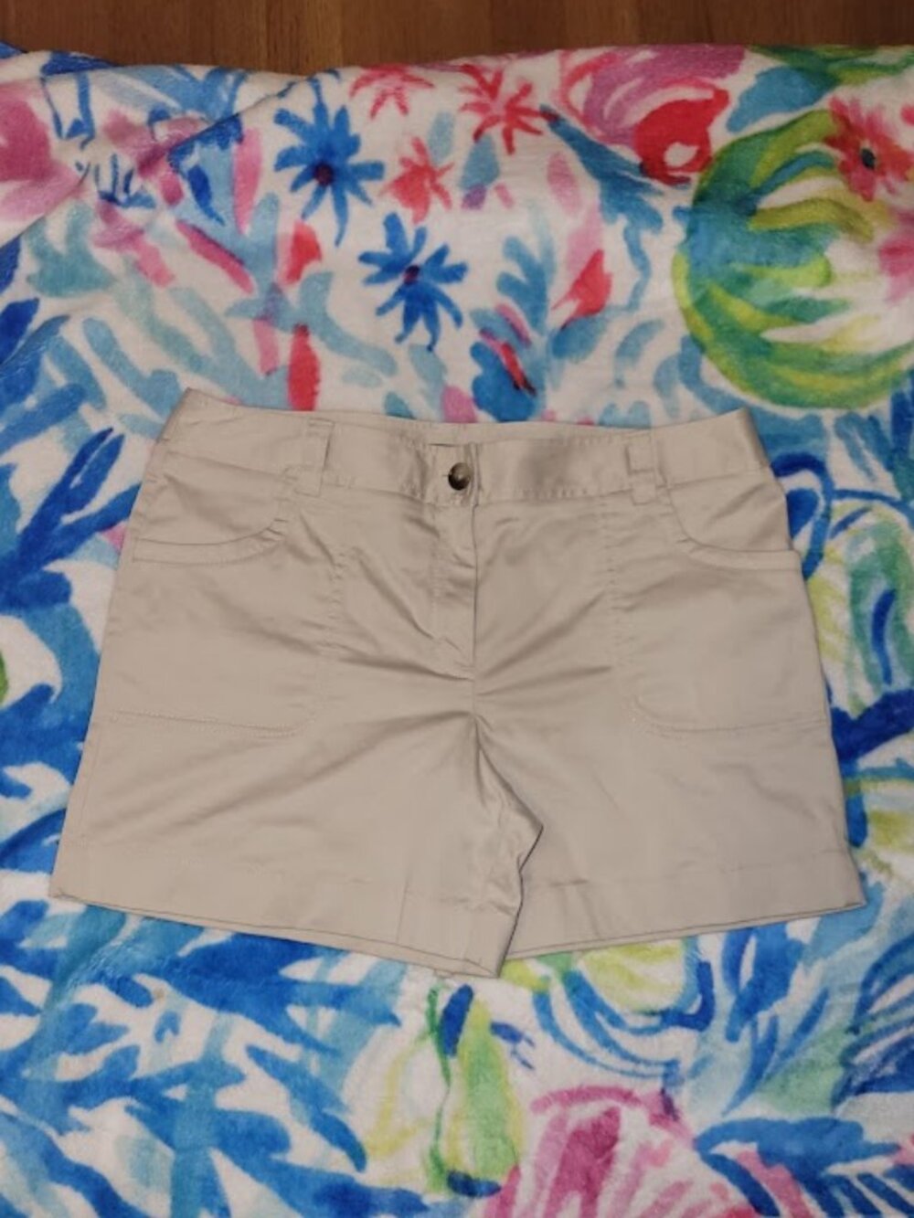 Ann Taylor Khaki Cotton Stretch Chino Shorts Size 10